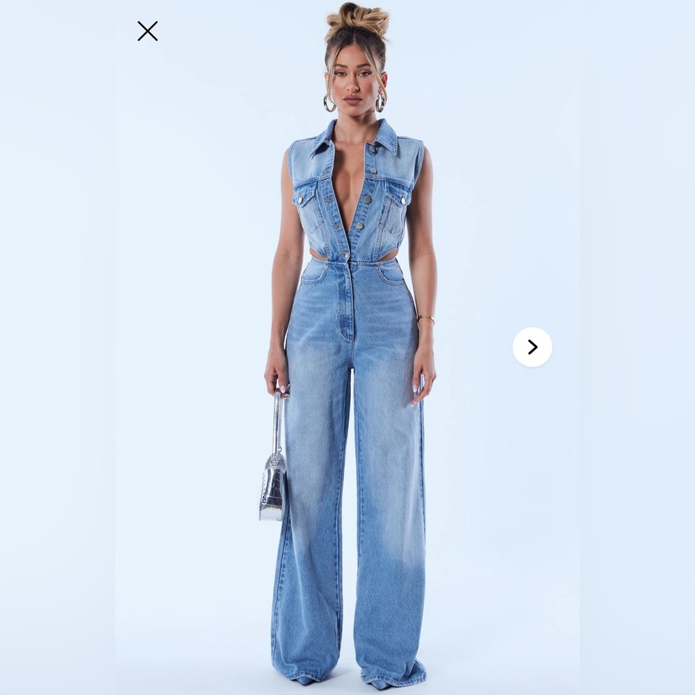 Fashion Nova Denim Jumpsuit Baylin Cut Out